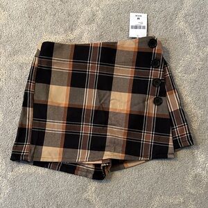 Forever 21 Plaid Button-Detail Skort - Black, Brown, Tan